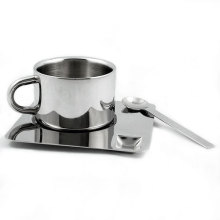 Tasse à expresso en acier inoxydable et soucoupe tasse ensemble